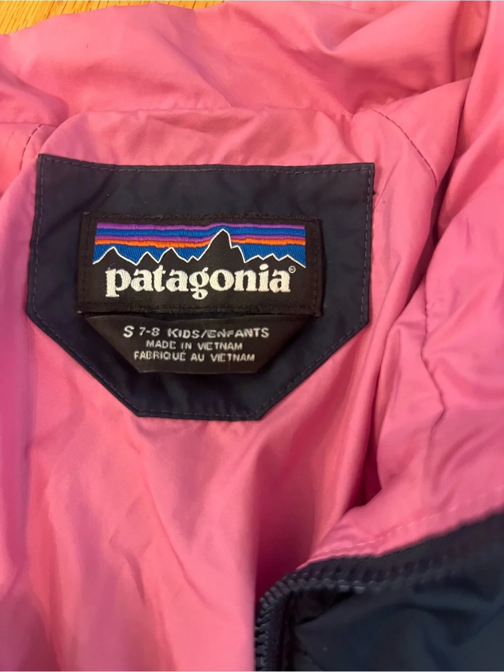 Patagonia Kids Quilted Navy Puffer with Pink Lining jacket